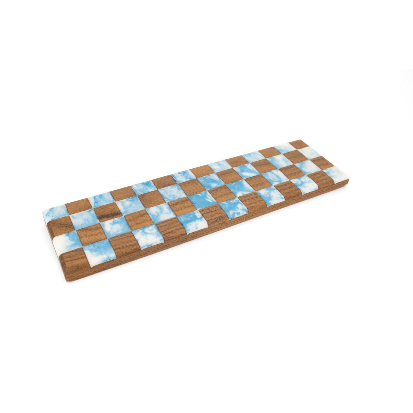 Walnut + Resin Checkerboard - 12.25" x 3.5" (65%) - Blue/White